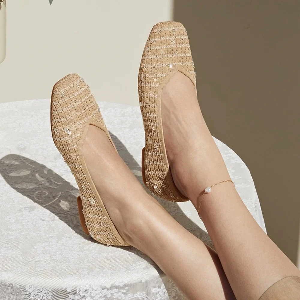 NEW Vivaia Square-Toe V-Cut Flats (Margot 2.0) Ballet Natural Linen SZ 9 - Picture 2 of 14